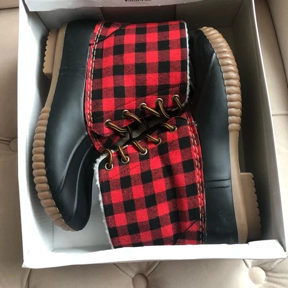Olivia Miller Shoes Olivia Miller Red Plaid Check Duck Boots